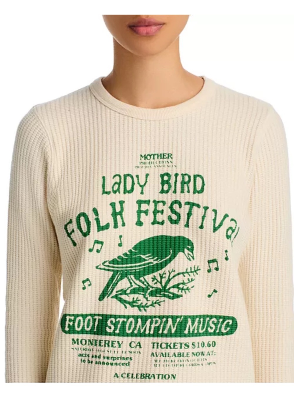 NWT Mother Lady Bird Folk Festival Cream Graphic Thermal Sweater - Picture 3 of 5
